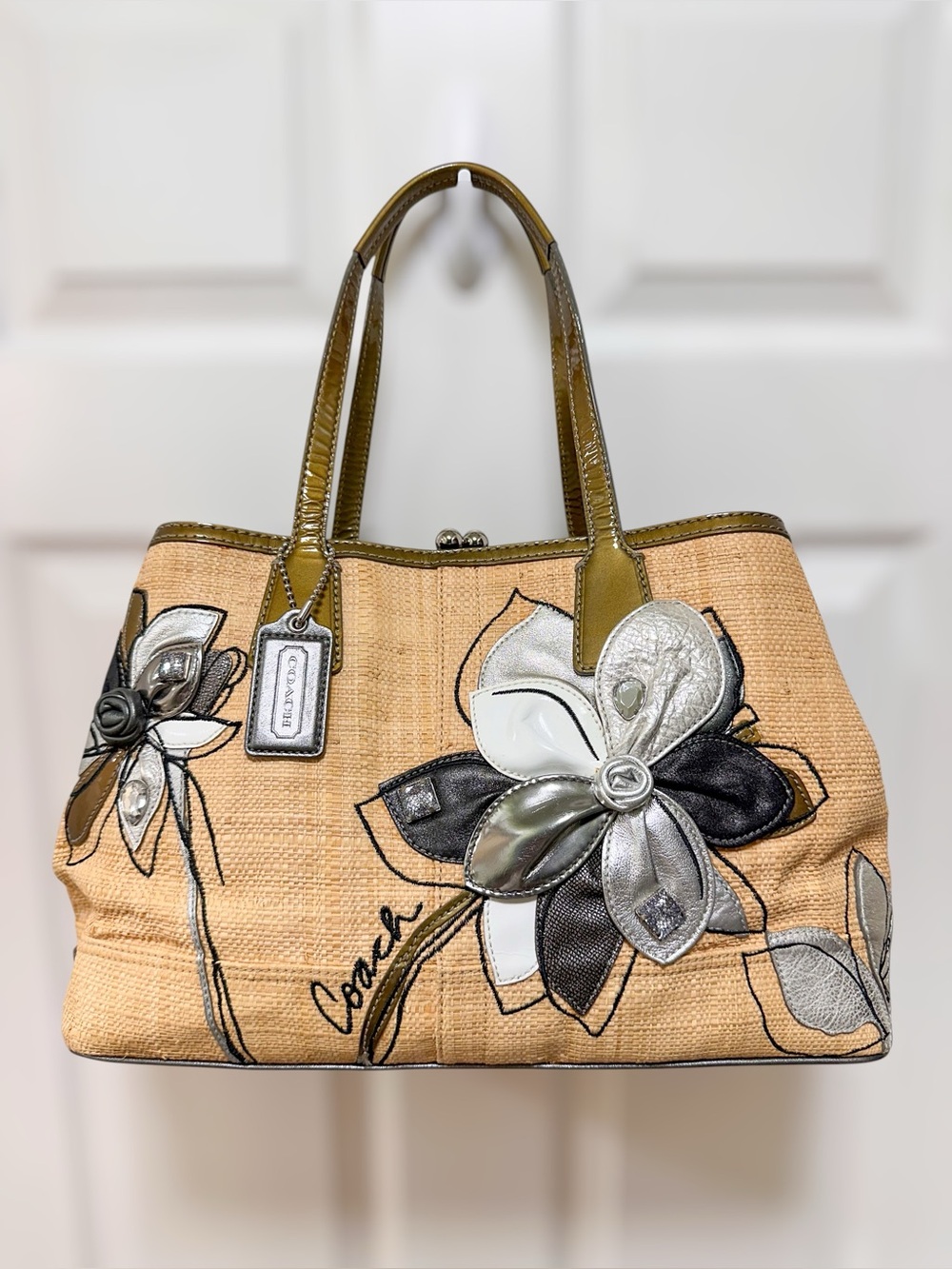 Coach Hamptons Archive 10th Anniversary Straw Floral Kisslock Tote Y2K